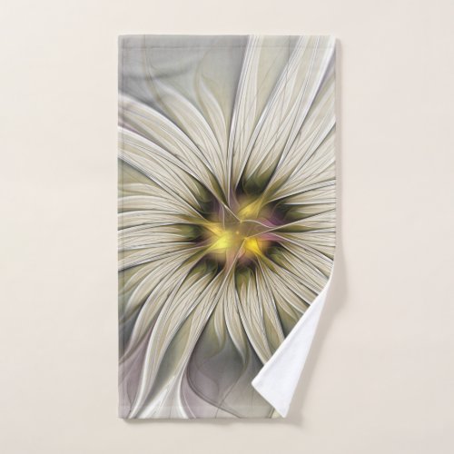 Big Ivory Flower Abstract Modern Fractal Art Hand Towel