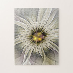 Big Ivory Flower, Abstract Modern Fractal Art Jigsaw Puzzle