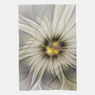 Big Ivory Flower, Abstract Modern Fractal Art Kitchen Towel