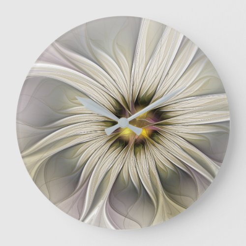 Big Ivory Flower Abstract Modern Fractal Art Large Clock