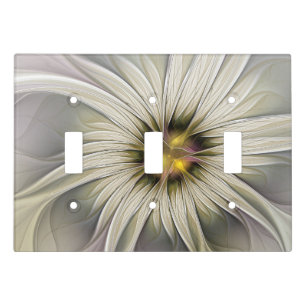 Big Ivory Flower, Abstract Modern Fractal Art Light Switch Cover