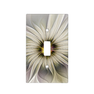 Big Ivory Flower, Abstract Modern Fractal Art Light Switch Cover