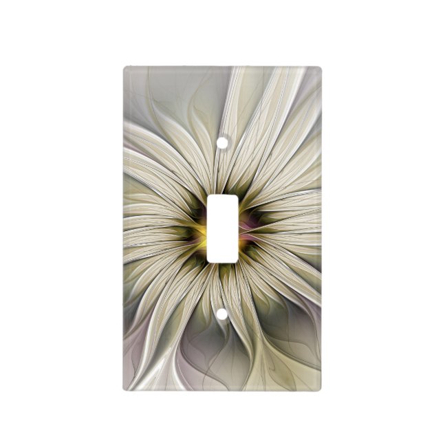 Big Ivory Flower, Abstract Modern Fractal Art Light Switch Cover (Front)