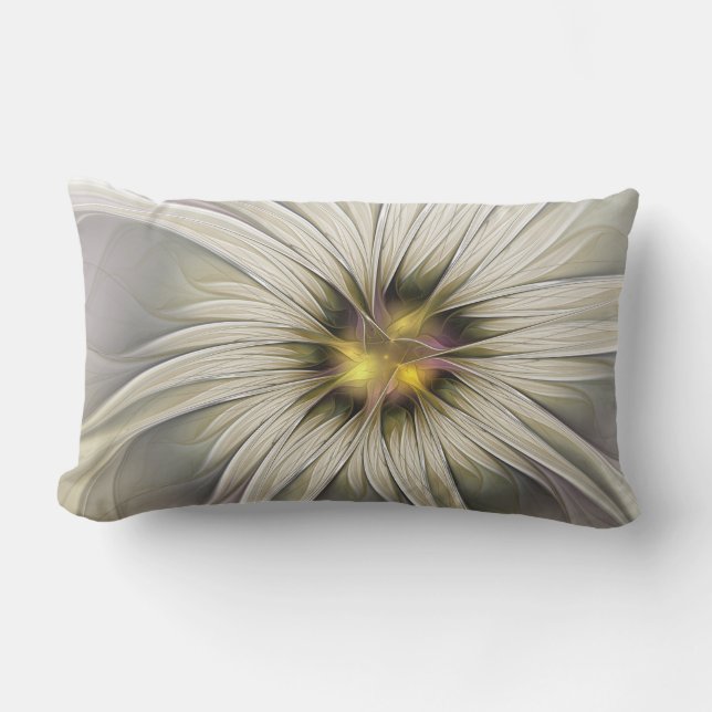 Big Ivory Flower, Abstract Modern Fractal Art Lumbar Pillow (Front)