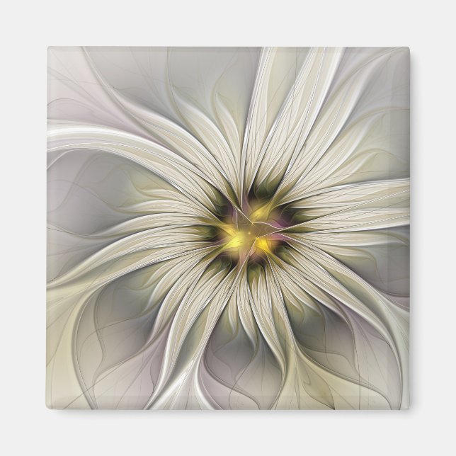 Big Ivory Flower, Abstract Modern Fractal Art Magnet (Front)