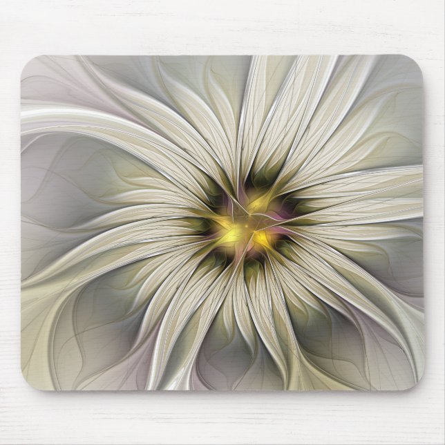 Big Ivory Flower, Abstract Modern Fractal Art Mouse Pad (Front)