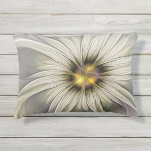 Big Ivory Flower, Abstract Modern Fractal Art Outdoor Pillow