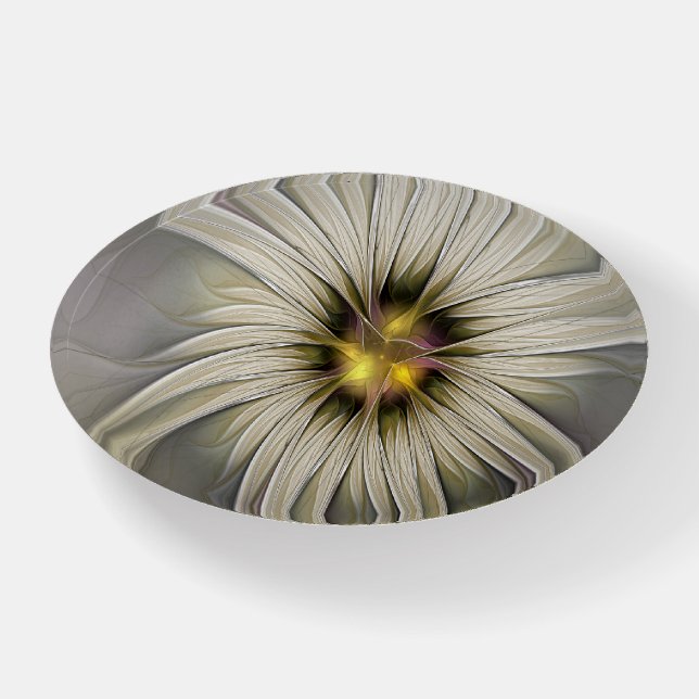 Big Ivory Flower, Abstract Modern Fractal Art Paperweight (Front)