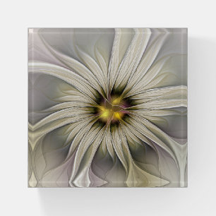 Big Ivory Flower, Abstract Modern Fractal Art Paperweight