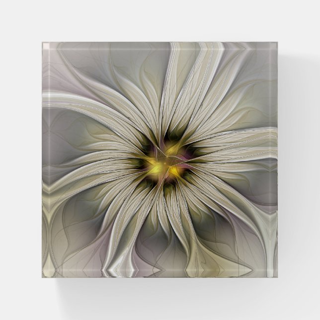 Big Ivory Flower, Abstract Modern Fractal Art Paperweight (Front)
