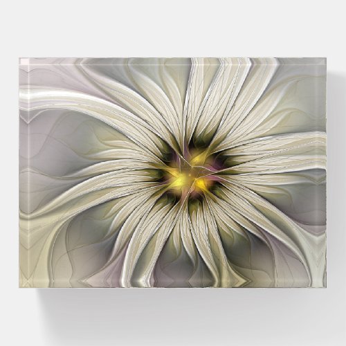 Big Ivory Flower Abstract Modern Fractal Art Paperweight