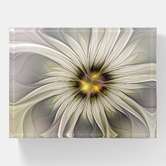 Big Ivory Flower, Abstract Modern Fractal Art Paperweight (Front)