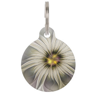 Big Ivory Flower, Abstract Modern Fractal Art Pet ID Tag