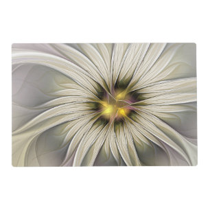 Big Ivory Flower, Abstract Modern Fractal Art Placemat