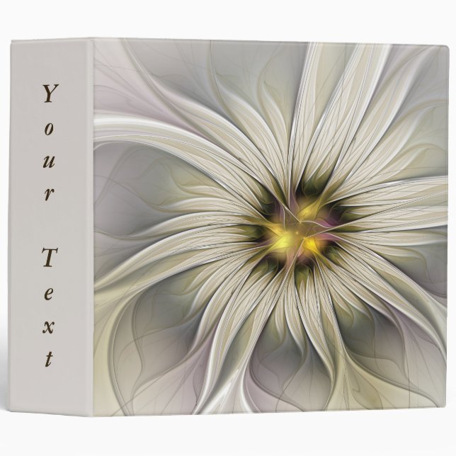 Big Ivory Flower, Abstract Modern Fractal Art Text 3 Ring Binder (Front/Spine)
