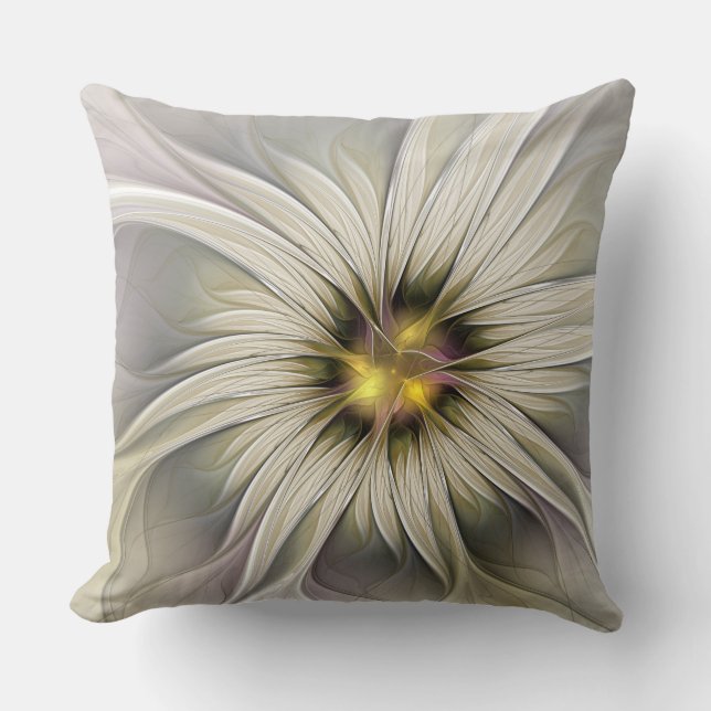 Big Ivory Flower, Abstract Modern Fractal Art Throw Pillow (Front)