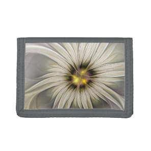 Big Ivory Flower, Abstract Modern Fractal Art Tri-fold Wallet