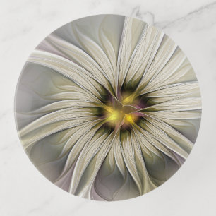 Big Ivory Flower, Abstract Modern Fractal Art Trinket Tray