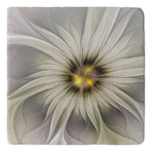 Big Ivory Flower, Abstract Modern Fractal Art Trivet