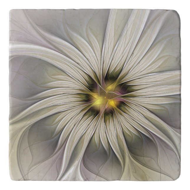 Big Ivory Flower, Abstract Modern Fractal Art Trivet (Front)