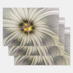 Big Ivory Flower, Abstract Modern Fractal Art Wrapping Paper Sheets