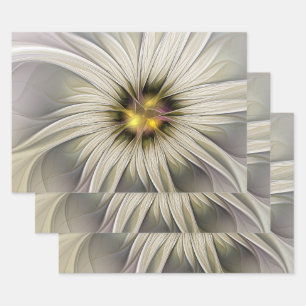 Big Ivory Flower, Abstract Modern Fractal Art Wrapping Paper Sheets