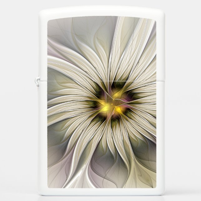 Big Ivory Flower, Abstract Modern Fractal Art Zippo Lighter (Front)