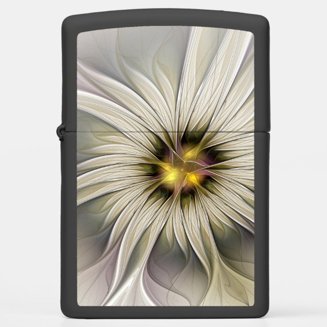 Big Ivory Flower, Abstract Modern Fractal Art Zippo Lighter (Front)