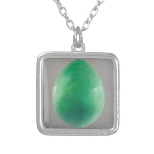 Big Jade Egg Silver Plated Necklace