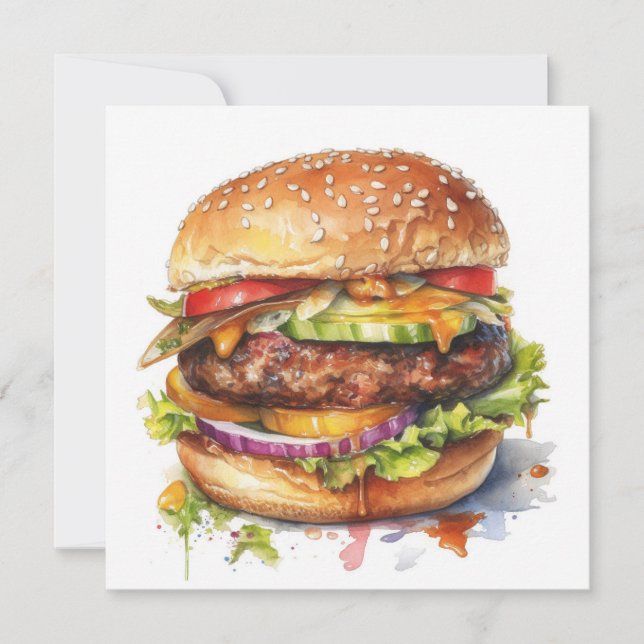 big juicy hamburger - watercolor   (Front)