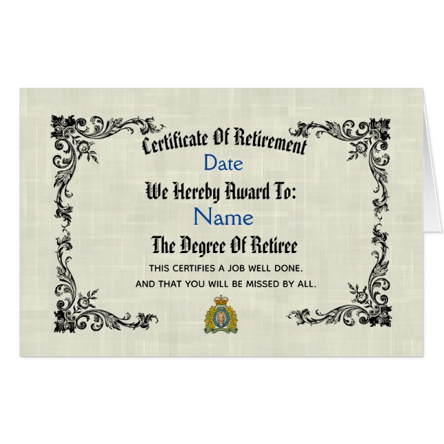 Big Jumbo Canadian Mounted Police Retirement Card  (Front Horizontal)