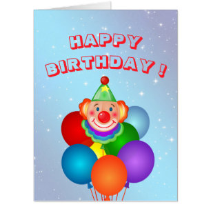 Big Jumbo Clown Balloons Happy Birthday Card