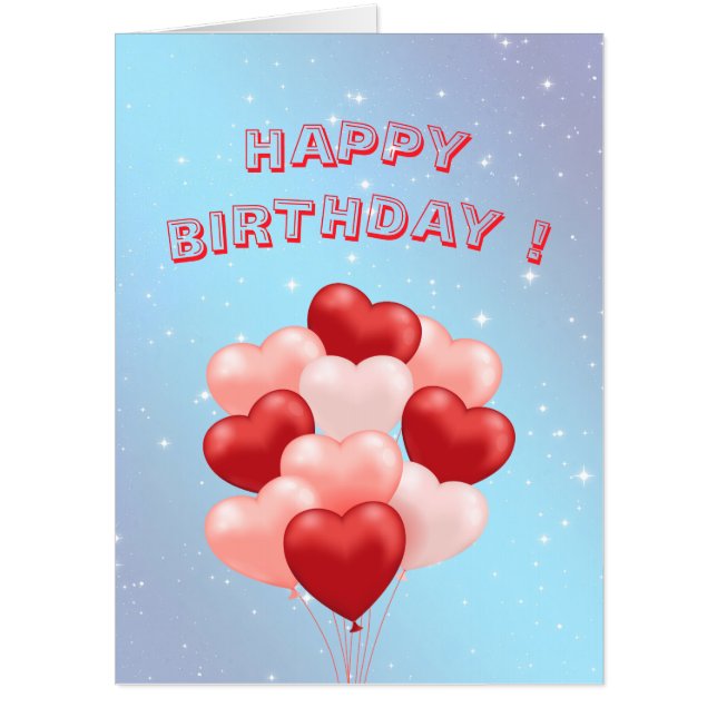 Big Jumbo Heart Balloons Happy Birthday Card (Front)