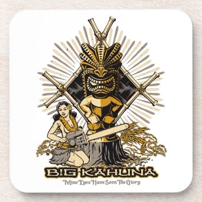 Big Kahuna Tiki Hula Pinup Girl Beverage Coaster (Front)