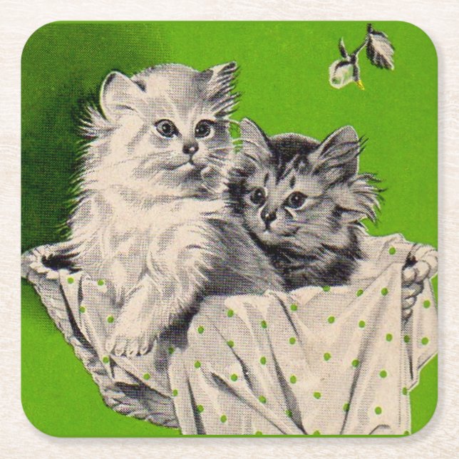 big kitten little kitten square paper coaster (Front)