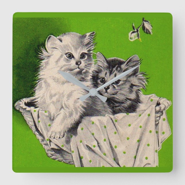 big kitten little kitten square wall clock (Front)
