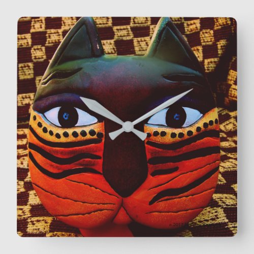 BIG KITTY CAT CLOCKTIME TO FEED THE KITTY SQUARE WALL CLOCK