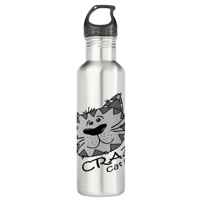 Big Kitty Face Crazy Cat Lady Water Bottle (Front)