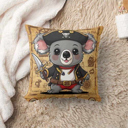 Big Koala Pirate Print  Throw Pillow