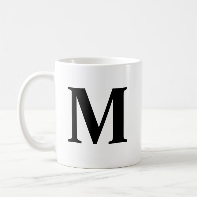 Big Letter Monogram Modern Minimal Black White Coffee Mug (Left)