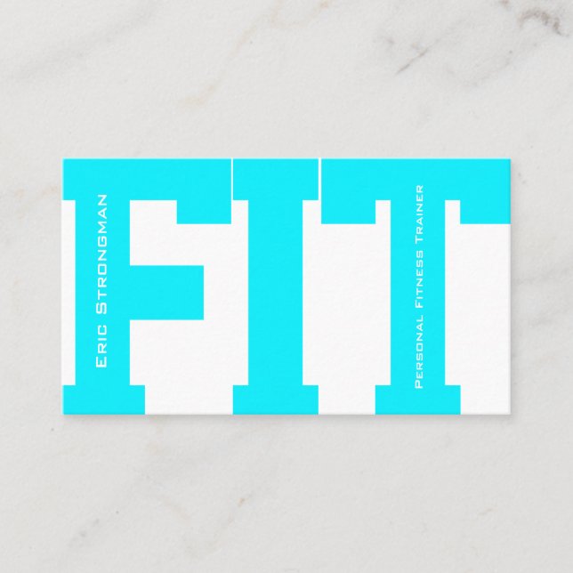 Big letters FIT fitness trainer white cyan Business Card (Front)