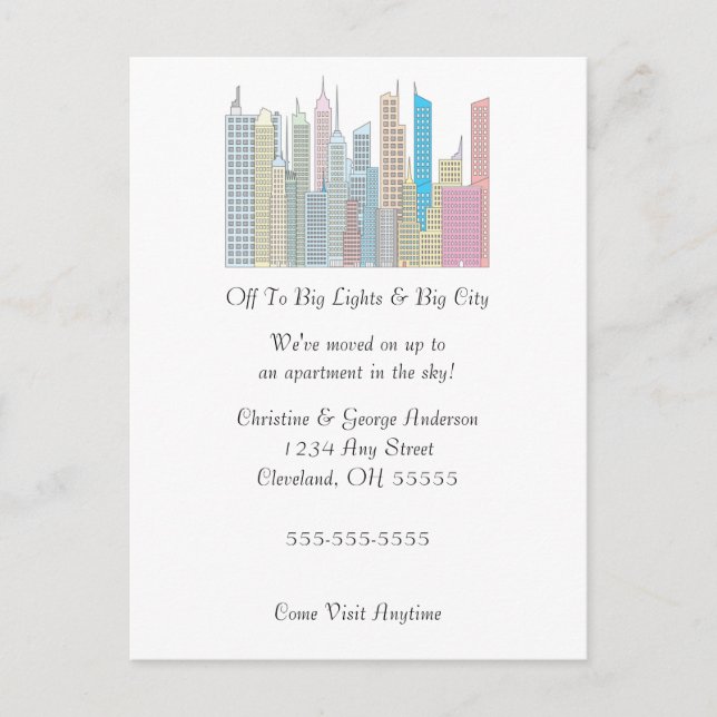 Big Lights Big City Moving Announcement Postcard (Front)