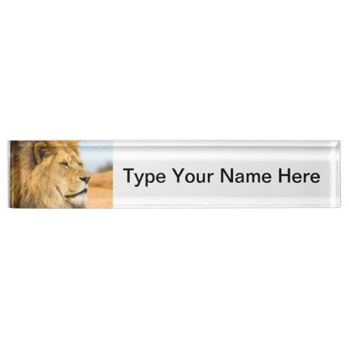 Big lion looking far away desk name plate