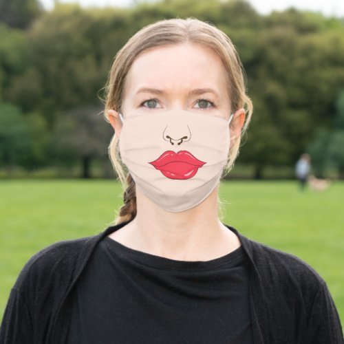 Big Lips Pierced Nose Adult Cloth Face Mask
