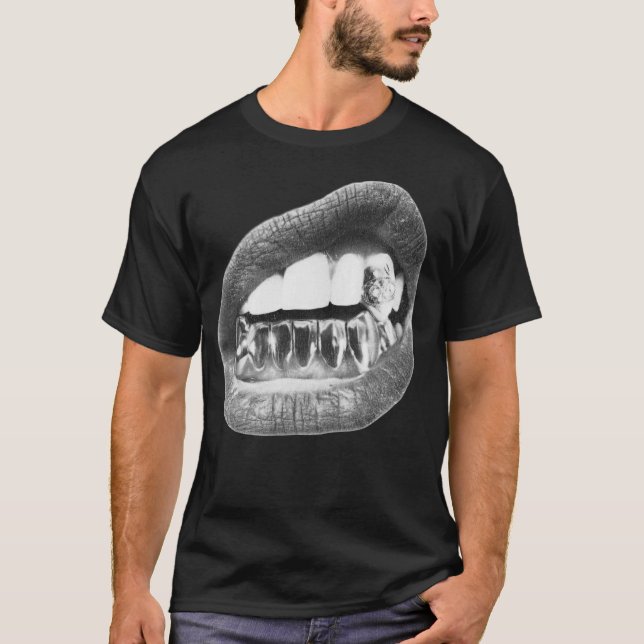 Big Lips Y2k Mouth T Shirt - Grillz White T Shirt  (Front)