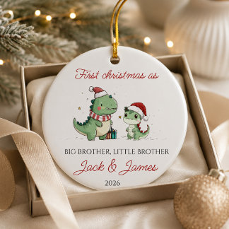 Big & little brother christmas dinosaur ceramic ornament