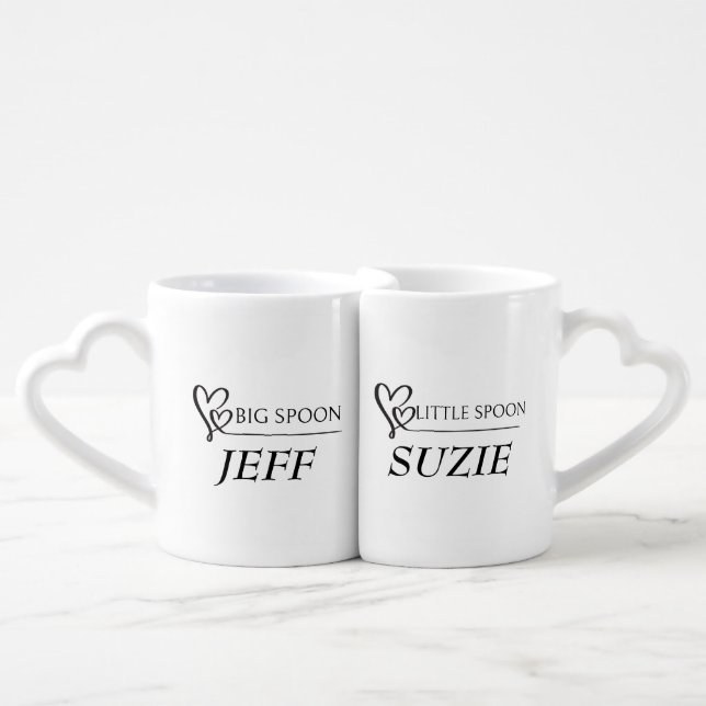 BIG LITTLE SPOON NAMES WEDDING COFFEE MUG SET (Front Nesting)