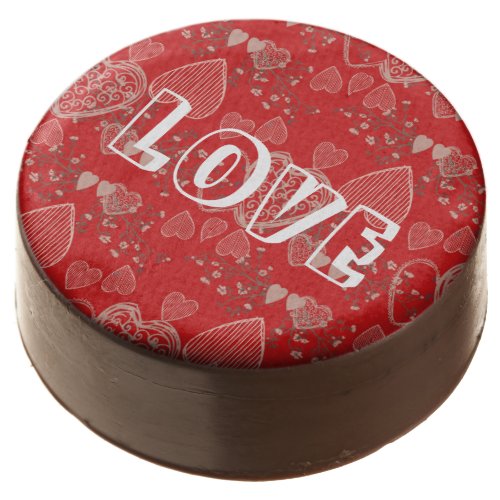 Big LOVE cute red grey white Valentines patterned Chocolate Dipped Oreo