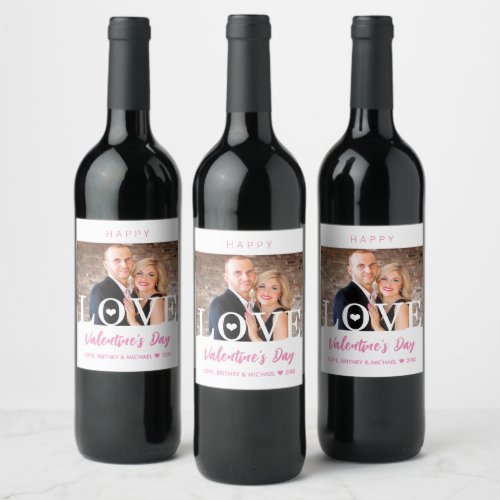 Big LOVE Letters  Modern Your Photo Pink Script Wine Label