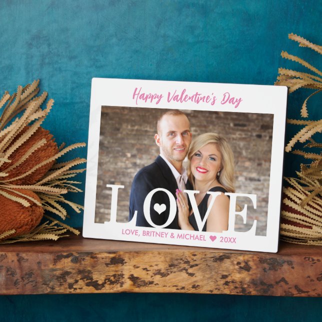Big LOVE Letters | Pink Script Modern Photo Plaque (Side)